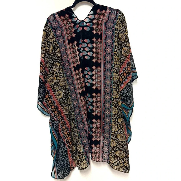 NWOT $200 SAACHI Mix Print Velvet Burnout Ruana Kimono - Boho Bohemian Top - Picture 9 of 9
